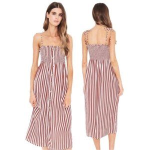 Faithful The Brand Suki Striped Smocked Midi Dress